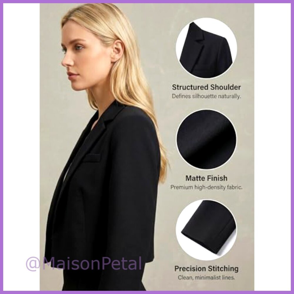 Polyester Blend Cropped Blazer Jacket Open Front … - image 6